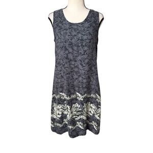 Tommy Bahama Silk Sleeveless Mini Dress Tropical Palm Floral Gray Coastal Beach
